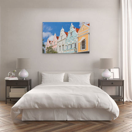 Canvas schilderij slaapkamer Aruba Kleurrijke Huisjes - Nederlandse Antillen