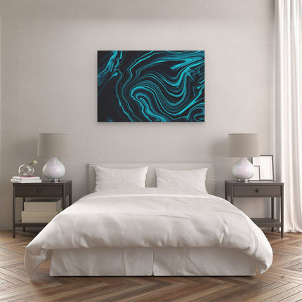 Canvas schilderij slaapkamer Abstracte Kunst - Aqua Blauw met Zwart