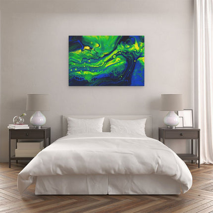 Canvas schilderij slaapkamer Abstracte Kunst Blauw met Groen