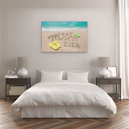 Canvas schilderij slaapkamer Best Mom Ever op het Strand met Slippers