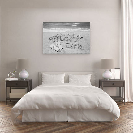 Canvas schilderij slaapkamer Best Mom Ever op het Strand met Slippers - Zwart Wit