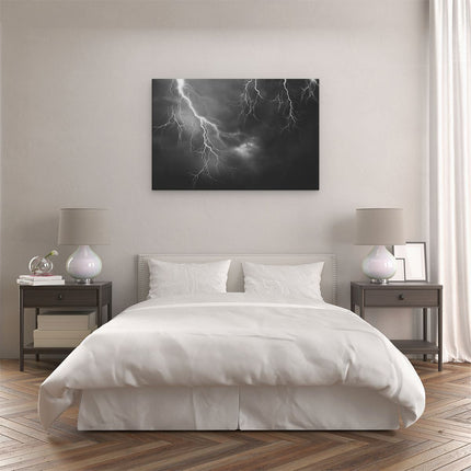 Canvas schilderij slaapkamer Blikseminslagen - Onweer - Zwart Wit