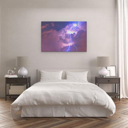 Canvas schilderij slaapkamer Blikseminslag tussen de Wolken - Onweer