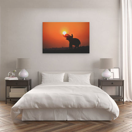 Canvas schilderij slaapkamer Silhouet van een Olifant bij Zonsondergang