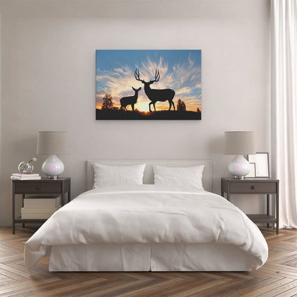 Canvas schilderij slaapkamer Herten Silhouet bij Zonsondergang 