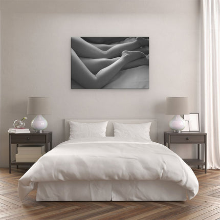 Canvas schilderij slaapkamer Seks in Bed - Man en Vrouw - Zwart Wit