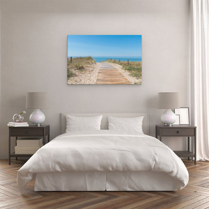 Canvas schilderij slaapkamer Voetpad in De Duinen met Zee op de Achtergrond