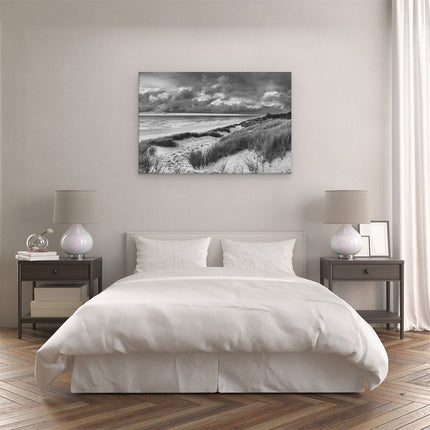Canvas schilderij slaapkamer Strand en Duinen met Bewolking - Zwart Wit