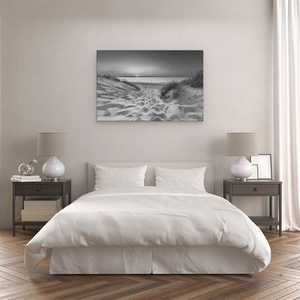 Canvas schilderij slaapkamer Strand en Zee met Zonsondergang - Zwart Wit