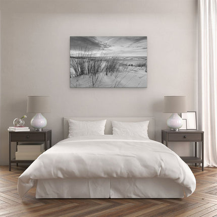 Canvas schilderij slaapkamer Strand en Zee vanuit Duinen - Zwart Wit