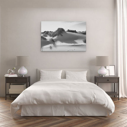 Canvas schilderij slaapkamer Zand Duinen aan het Strand - Zwart Wit