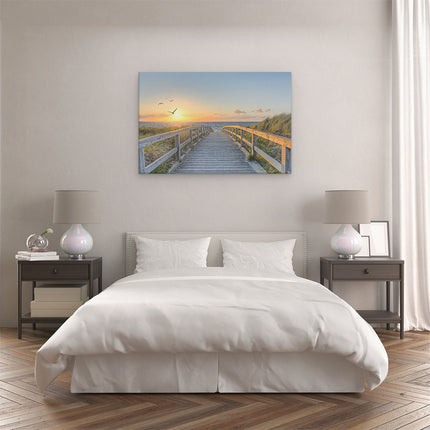 Canvas schilderij slaapkamer Voetpad met Zee en Vogels