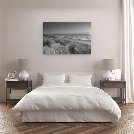 Canvas schilderij slaapkamer Strand en Zee met Zonsondergang - Zwart Wit