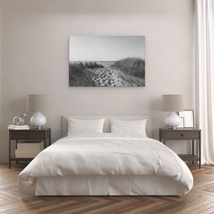 Canvas schilderij slaapkamer Voetpad in de Duinen met Zon - Zwart Wit