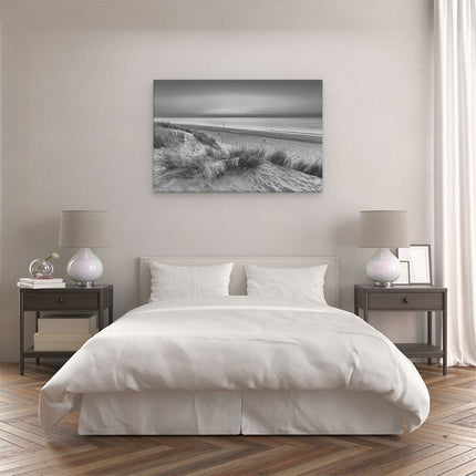 Canvas schilderij slaapkamer Strand en Zee vanuit de Duinen - Zwart Wit