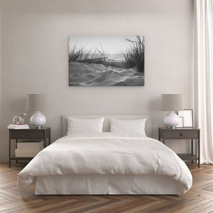 Canvas schilderij slaapkamer Duinen met Strand en Zee - Zwart Wit
