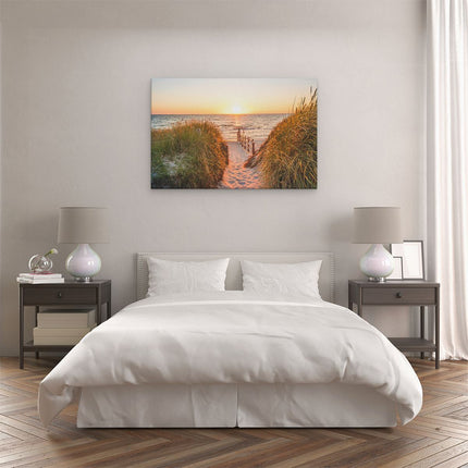 Canvas schilderij slaapkamer Voetpad in de Duinen met Zonsondergang