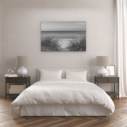 Canvas schilderij slaapkamer Strand en Zee vanuit de Duinen - Zwart Wit
