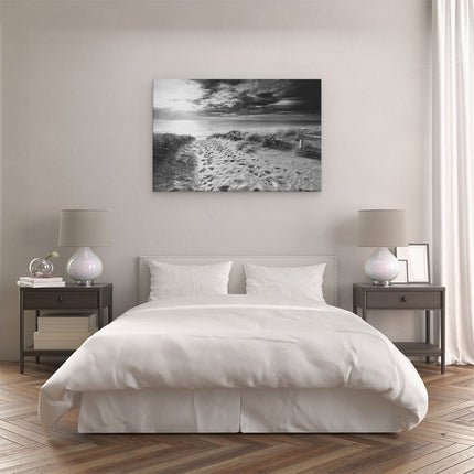 Canvas schilderij slaapkamer Duinen met Zee - Zwart Wit