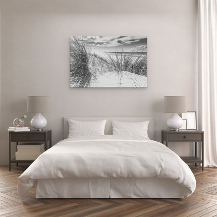 Canvas schilderij slaapkamer Strand en Zee vanuit de Duinen - Zwart Wit