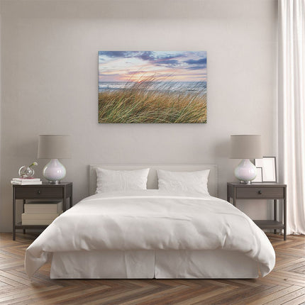 Canvas schilderij slaapkamer Duinen Planten met Zee en Zonsondergang - Duinen