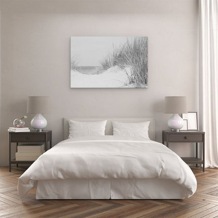 Canvas schilderij slaapkamer Duinplanten met Zand en Zee - Duinen - Zwart Wit