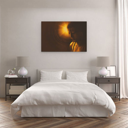 Canvas schilderij slaapkamer Boeddha Beeld met Gouden Zon