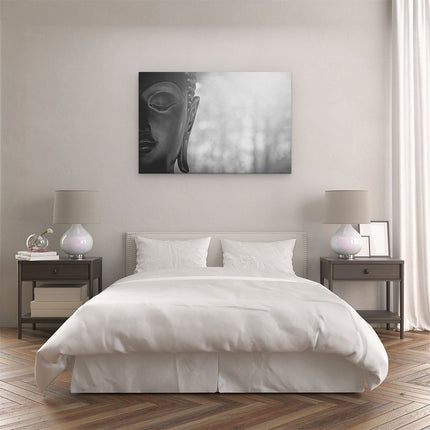 Canvas schilderij slaapkamer Boeddha Beeld met Zon - Zwart Wit