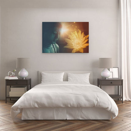 Canvas schilderij slaapkamer Boeddha Beeld met Bloem