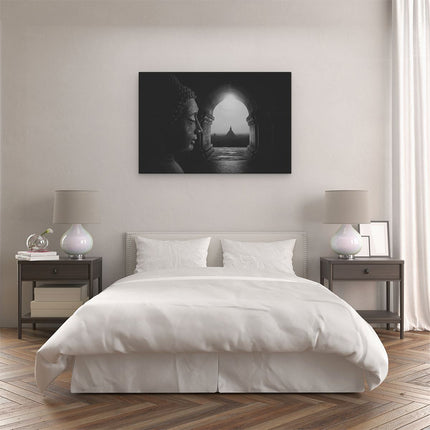 Canvas schilderij slaapkamer Boeddha met Mooi Uitzicht - Zwart Wit