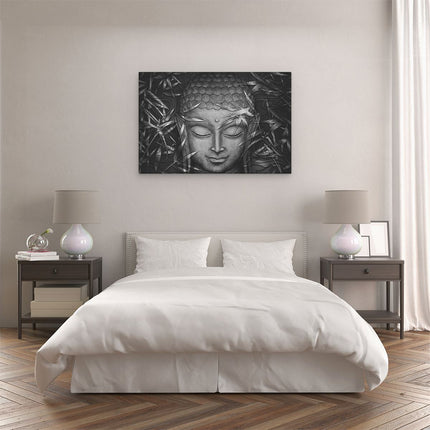 Canvas schilderij slaapkamer Gouden Boeddha Hoofd - Zwart Wit
