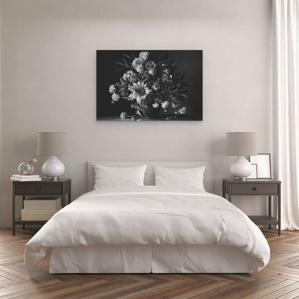 Canvas schilderij slaapkamer Vaas met Verschillende Bloemen - Zwart Wit