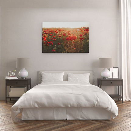 Canvas schilderij slaapkamer Veld met Rode Bloemen