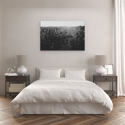 Canvas schilderij slaapkamer Veld met Rode Bloemen - Zwart Wit