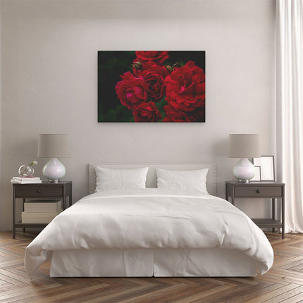 Canvas schilderij slaapkamer Rode Bloemen met Zwarte Achtergrond
