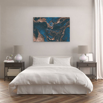 Canvas schilderij slaapkamer Abstracte Kunst - Blauw en Brons