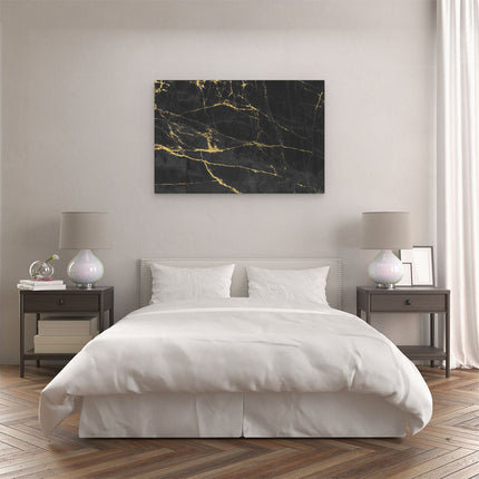 Canvas schilderij slaapkamer Abstracte Kunst - Zwart met Goude Strepen