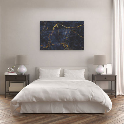 Canvas schilderij slaapkamer Abstracte Kunst - Donkere Marmer met Gouden Strepen