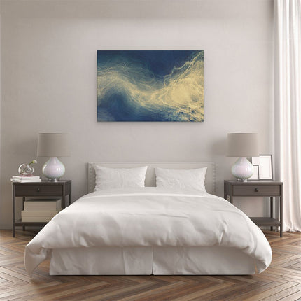Canvas schilderij slaapkamer Abstracte Kunst - Blauw met Gouden Glitters