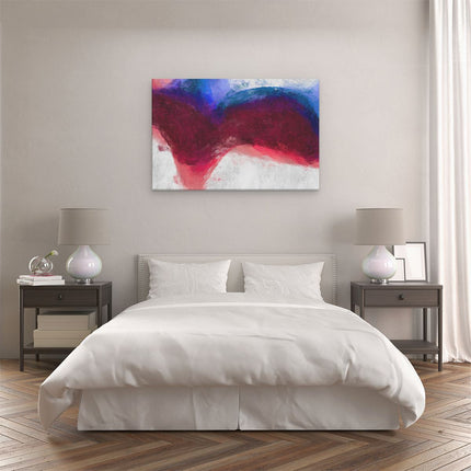 Canvas schilderij slaapkamer Abstracte Kunst - Ruige Penseelstreken Wit Rood Blauw