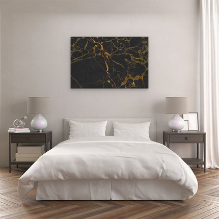Canvas schilderij slaapkamer Abstracte Kunst - Zwart met Gouden Strepen