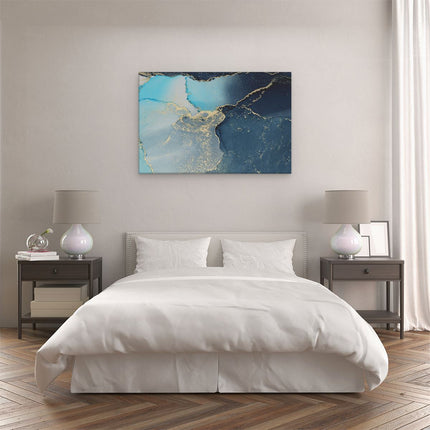 Canvas schilderij slaapkamer Abstracte Kunst - Marmer Blauw en Beige