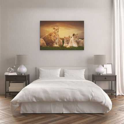 Canvas schilderij slaapkamer Leeuwen Familie in Afrika - Leeuw