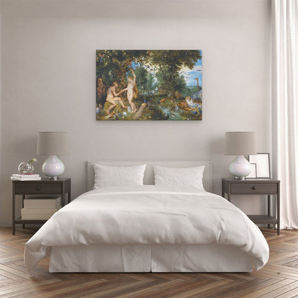 Canvas schilderij slaapkamer Het Aardse Paradijs met de Zondeval van Adam en Eva - Jan Brueghel