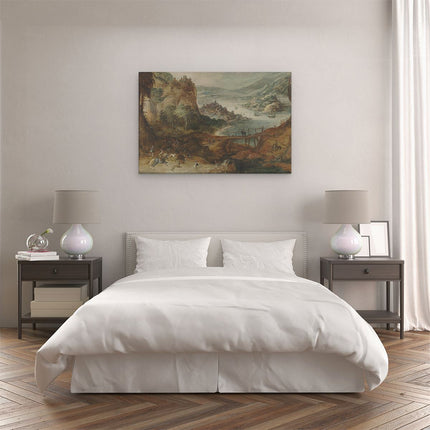 Canvas schilderij slaapkamer Rivierlandschap met Everzwijnjacht - Joos de Momper
