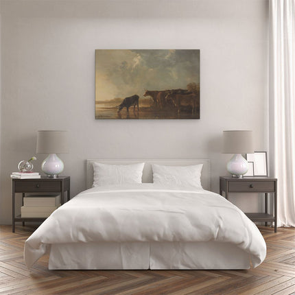Canvas schilderij slaapkamer Rivierlandschap met Koeien - Aelbert Cuyp