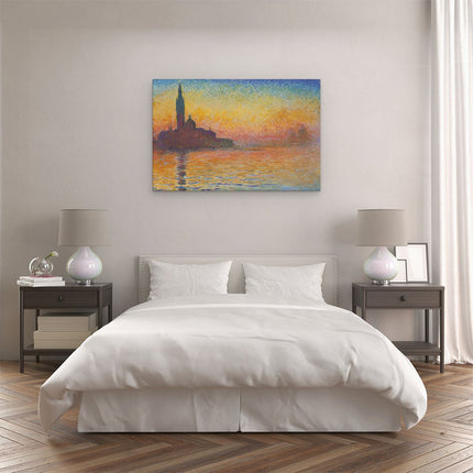 Canvas schilderij slaapkamer San Giorgio Maggiore in Schemerlicht - Zonsondergang in Venetië - Claude Monet