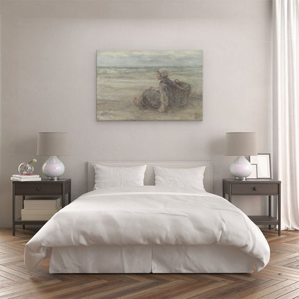 Canvas schilderij slaapkamer Vissersmeisje op het Strand - Jozef Israëls