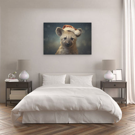Canvas schilderij slaapkamer Hyena met een Kerstmuts - Kerstmis