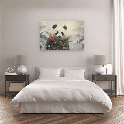 Canvas schilderij slaapkamer Panda bij Kerst - Kerstmis